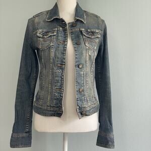 Abercrombie Fitch Trucker Jacket Mediym Blue Denim Jean Distressed Y2K Grunge M